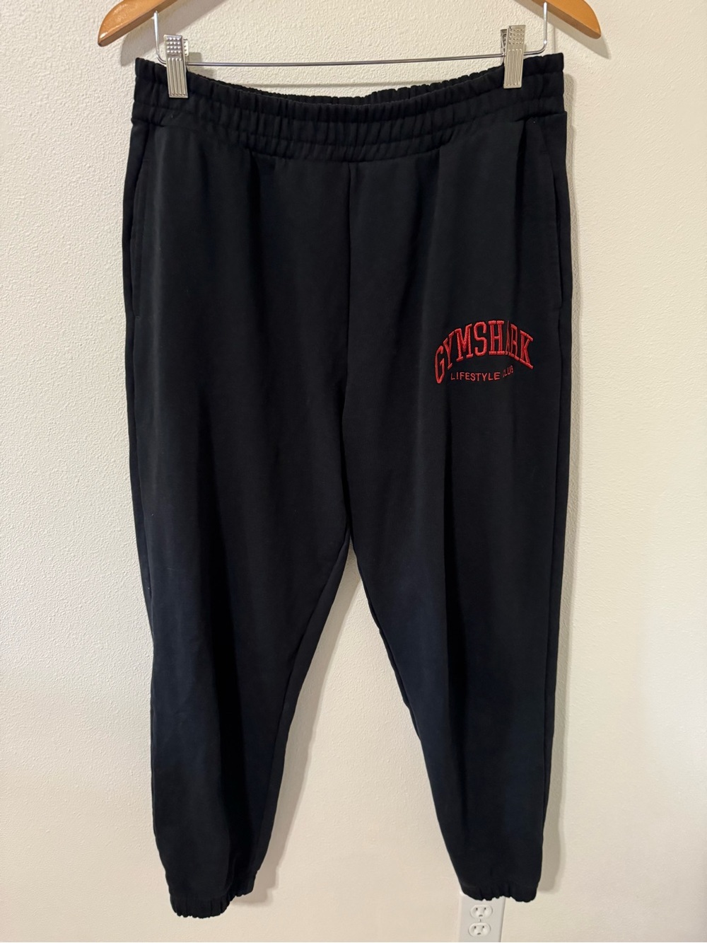 Gymshark Collegiate Graphic Joggers Black Red Embroidered Oversized-Large